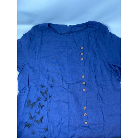 Unknown Tops - Butterfly Navy Blue Blouse